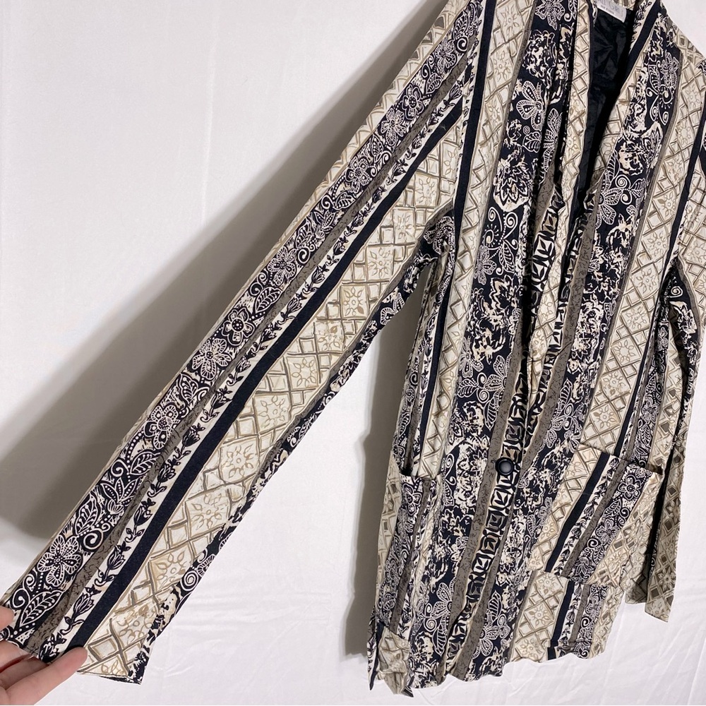 Vintage Tall Girl Cream Black Multi Print Lightweight Blazer L - Picture 8 of 12
